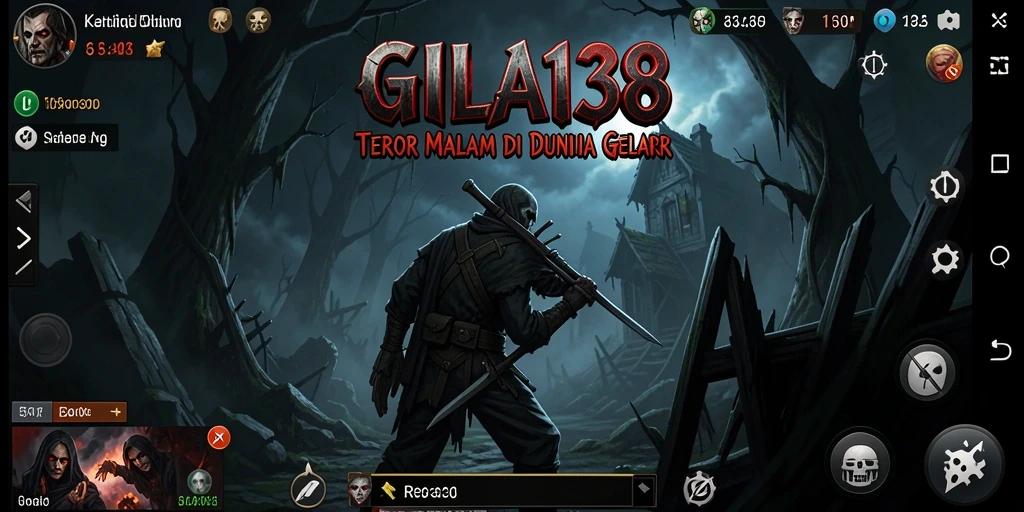 Screenshot utama GILA138 menampilkan suasana menakutkan dan karakter mengerikan.