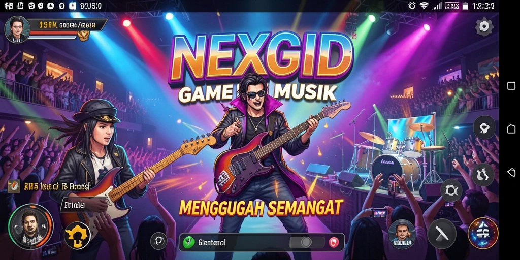 Screenshot gameplay NEXGID dengan antarmuka musik yang menarik.