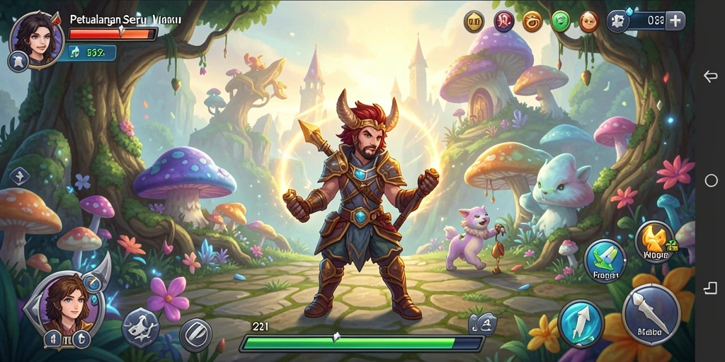 Tampilan gameplay V21 yang menampilkan petualangan seru di dunia fantasi.